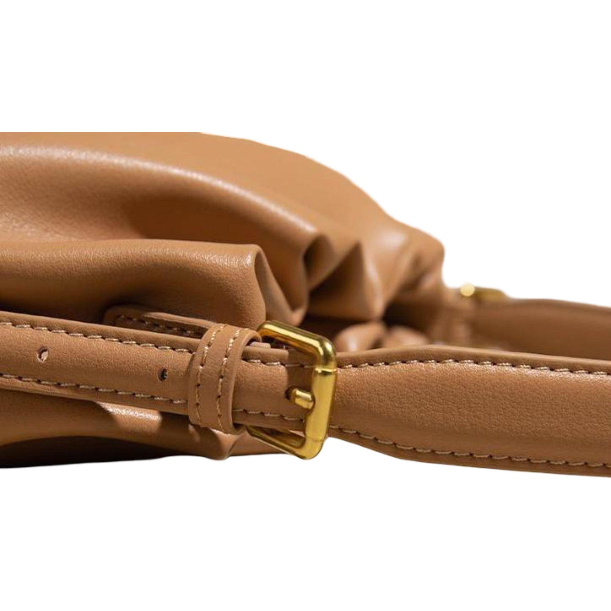 Gathered Leather Shoulder Pouch with Adjustable Strap Soft Pleated Silhouette and Minimalist Design