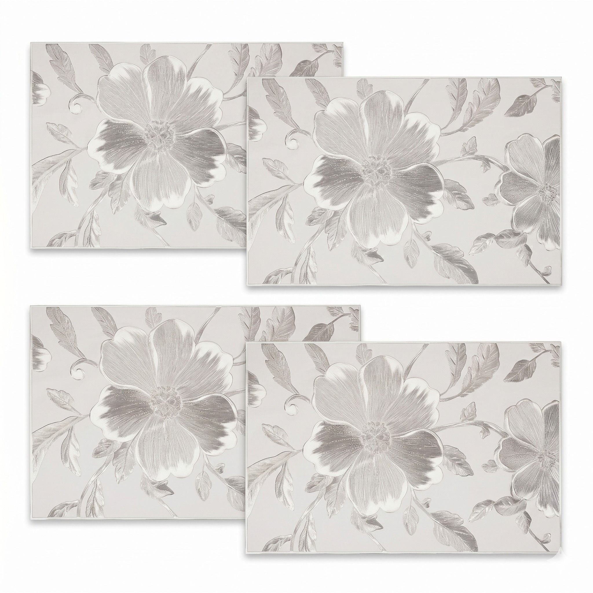 4 Piece Floral Placemat Set Metallic PVC Heat Resistant Table Mats for Dining Table
