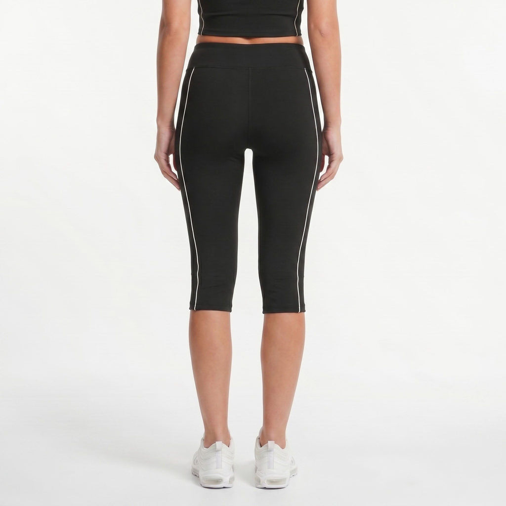 High Waist Side Stripe Capri Leggings Wide Waistband Cropped Workout Yoga Pants