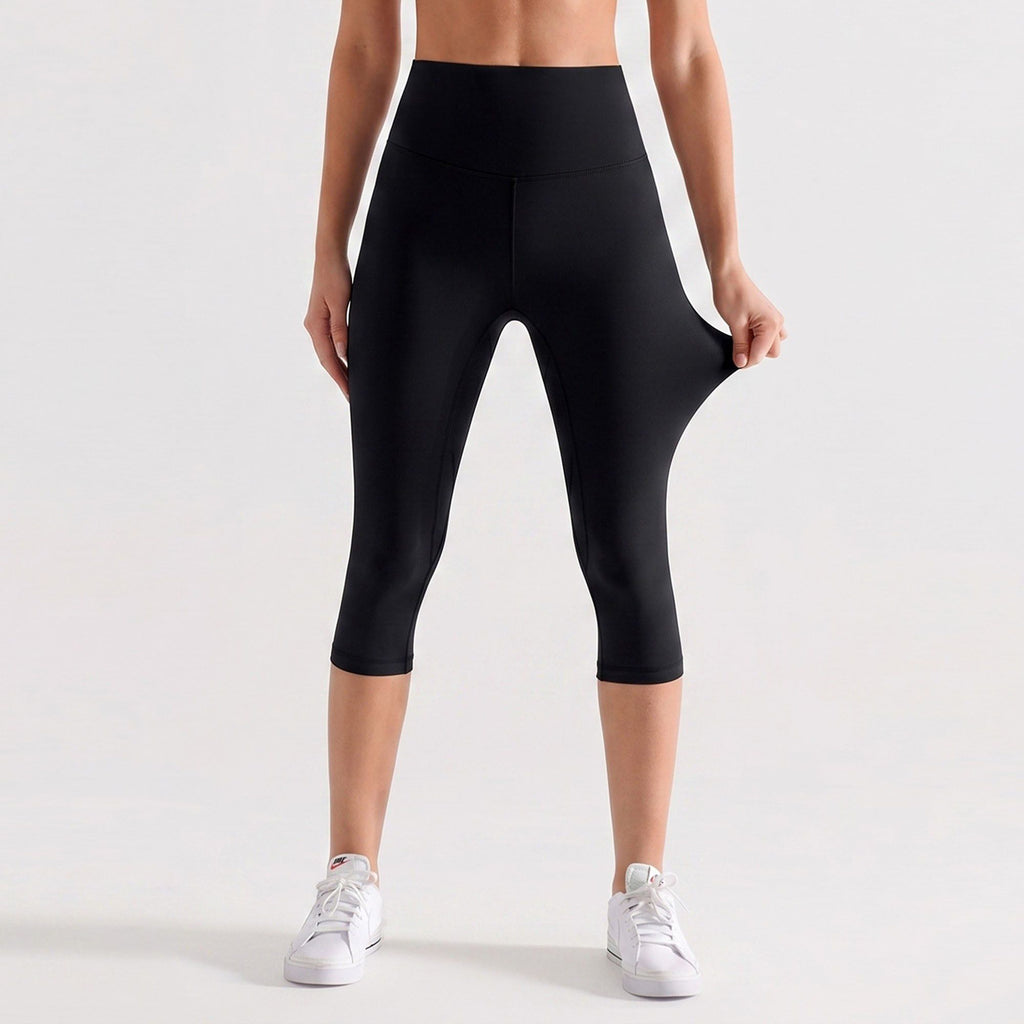 High Waist Capri Leggings with Wide Waistband Smooth Stretch Pull On Workout Yoga Pants