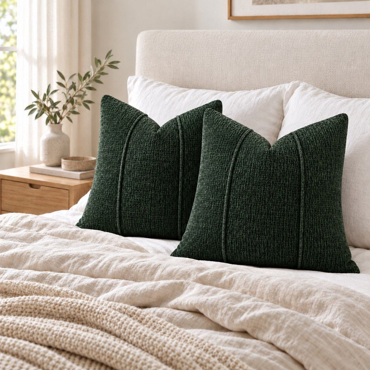 2 Pack Solid Textured Throw Pillow Covers 18 x 18 Inch with Hidden Zipper