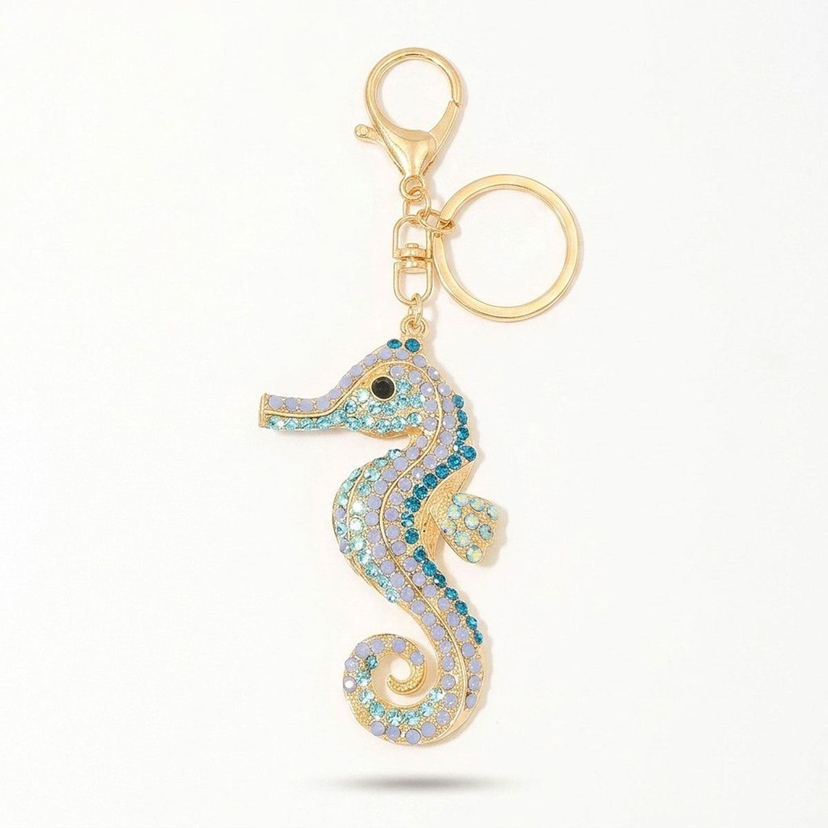 Seahorse Rhinestone Keychain Bag Charm with Lobster Clasp and Key Ring