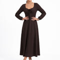 Tie Front Maxi Dress Square Neck Long Sleeve Fit and Flare Textured Dress