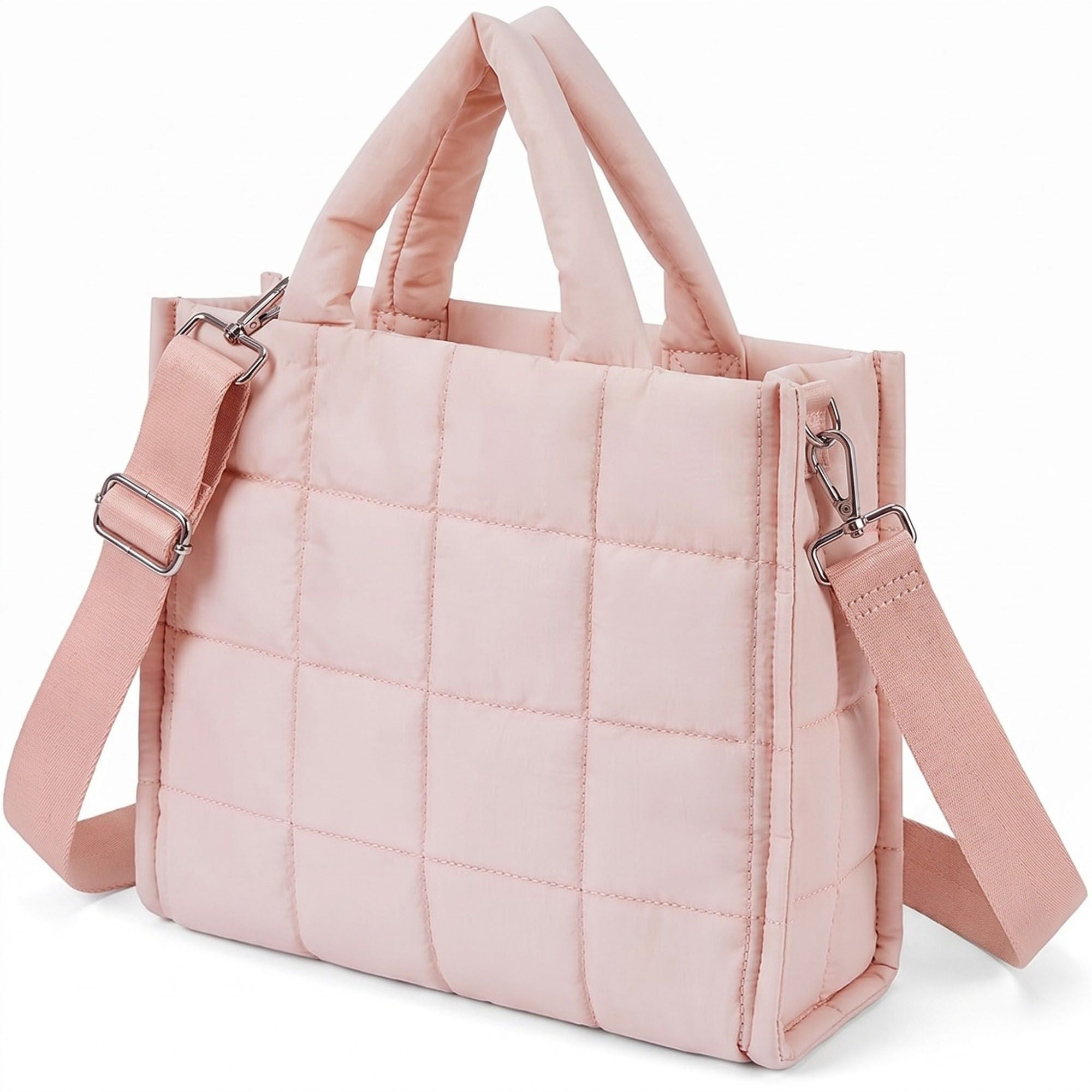 Quilted Puffer Tote Bag with Top Handles and Adjustable Crossbody Strap 11x10x5.5in