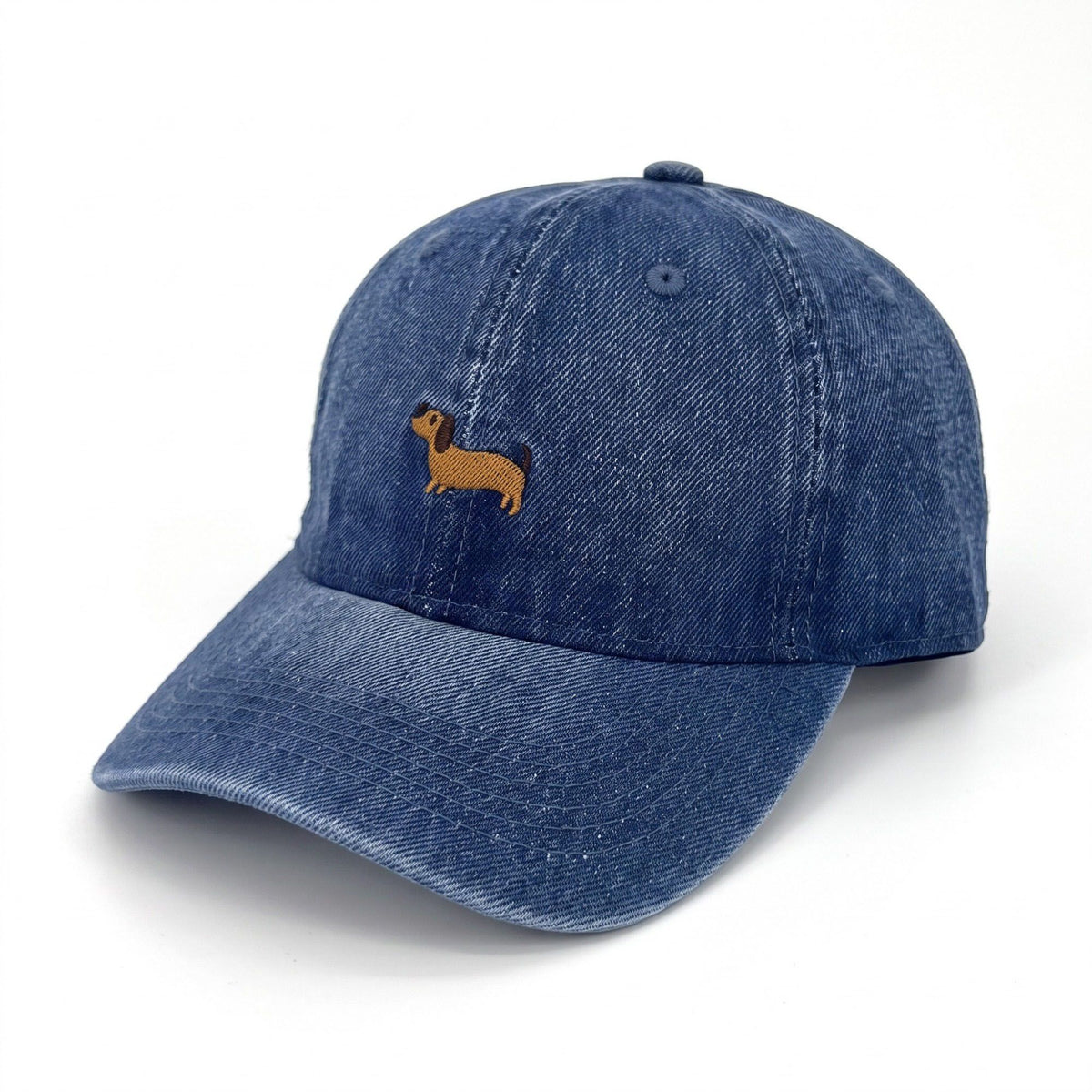Embroidered Dachshund Baseball Cap Washed Curved Brim Casual Hat