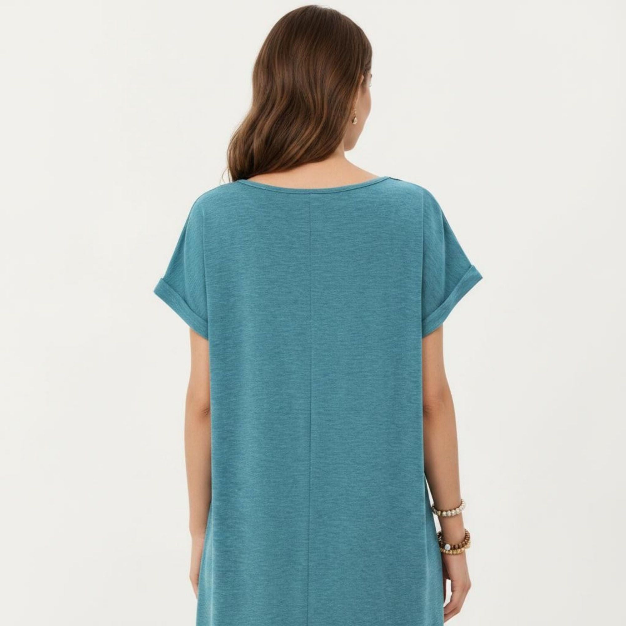 Anna-Kaci Women's Short Sleeve Shift Dress with Split V Neck Embroidered Detail Relaxed Fit Casual Tunic Dress