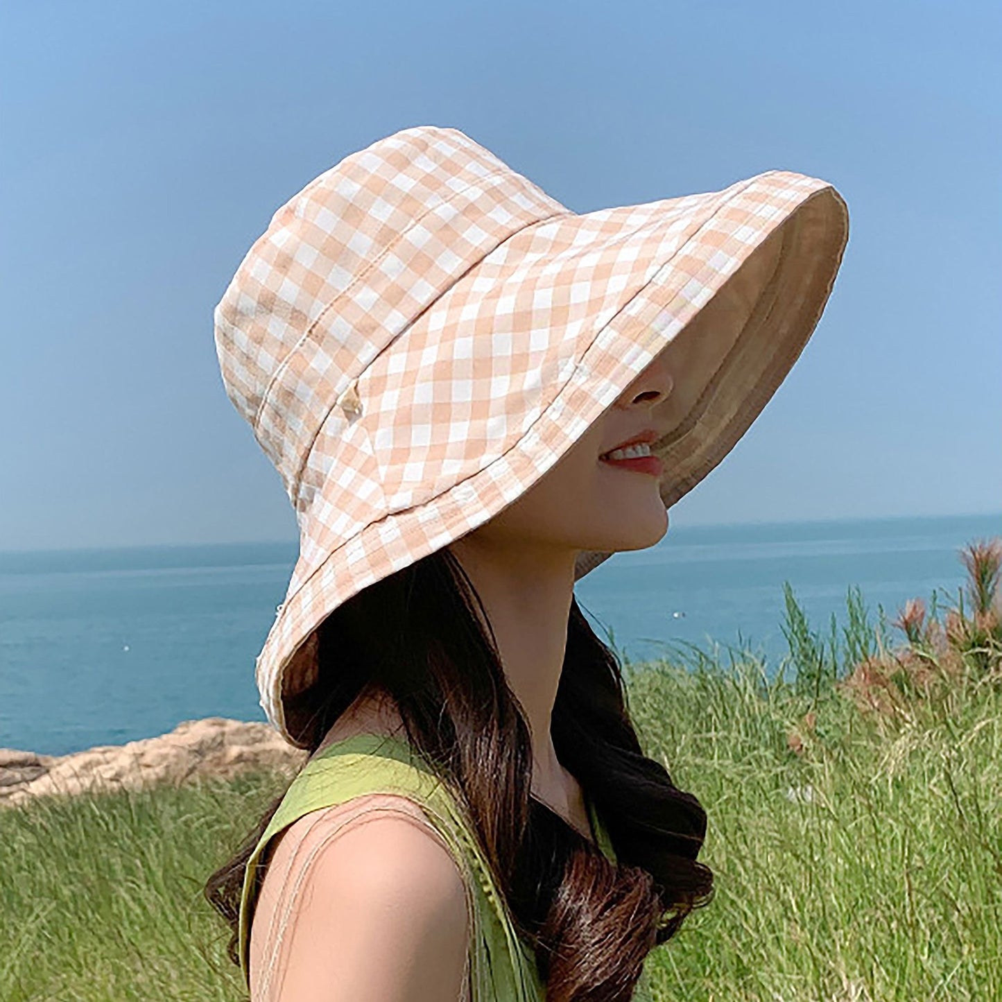 Anna-Kaci Women's Reversible Checkered Bucket Hat with Chin Strap