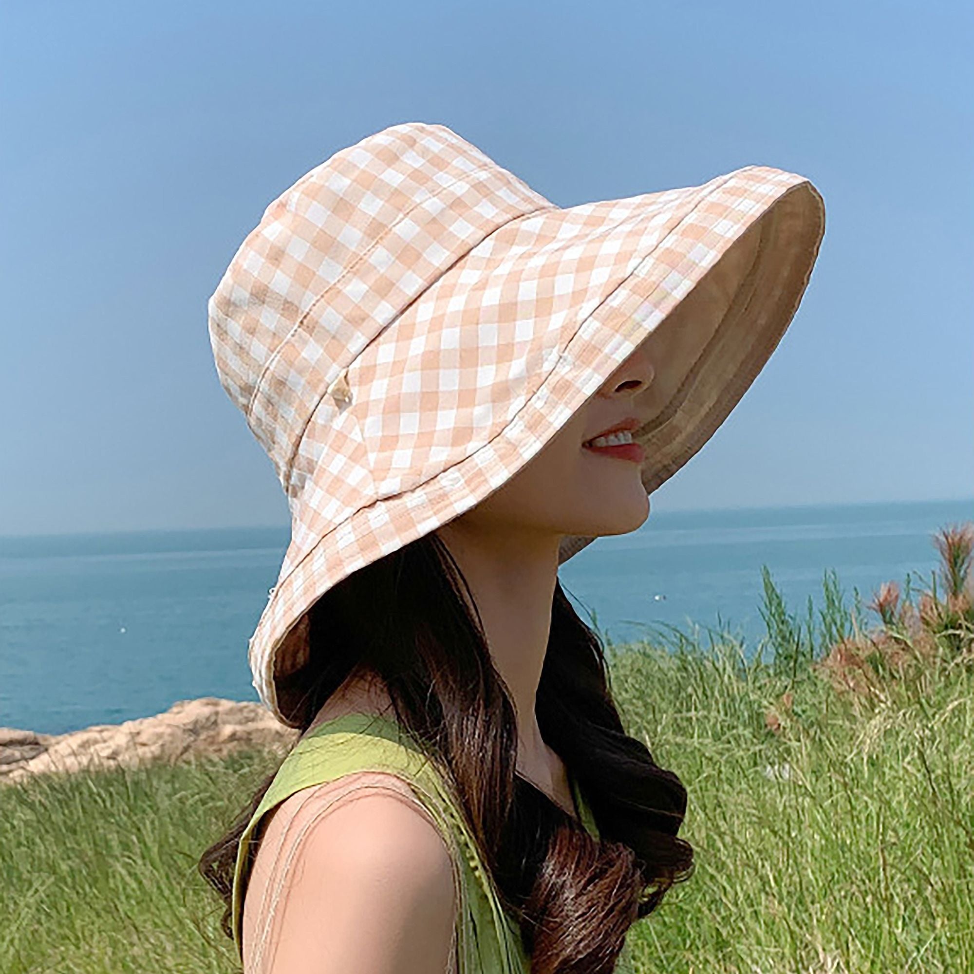 Anna-Kaci Women's Reversible Checkered Bucket Hat with Chin Strap