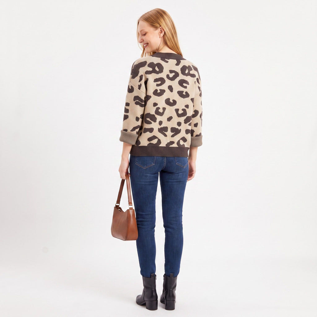 Leopard Print V-Neck Button-Front Cardigan Sweater