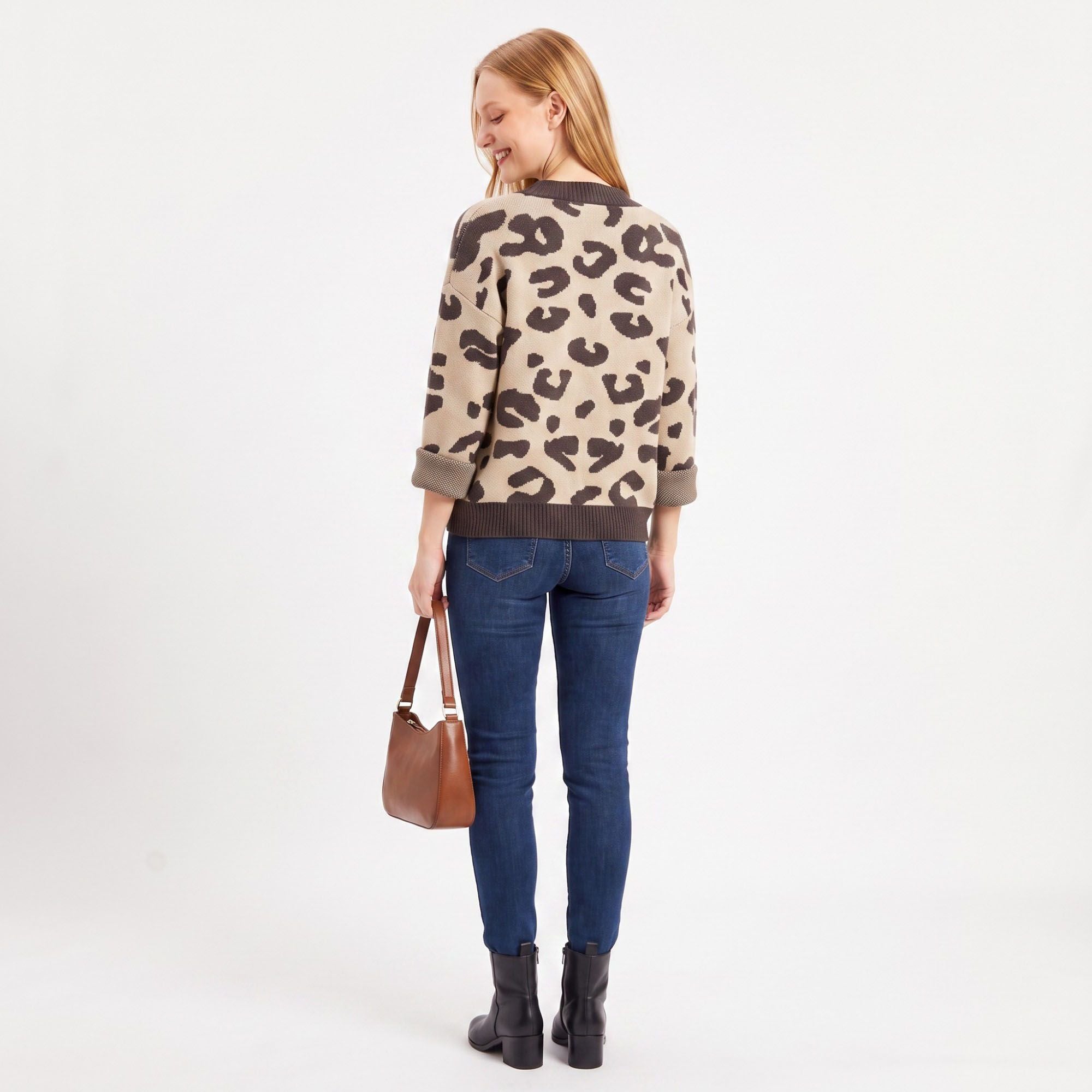 Leopard Print V-Neck Button-Front Cardigan Sweater