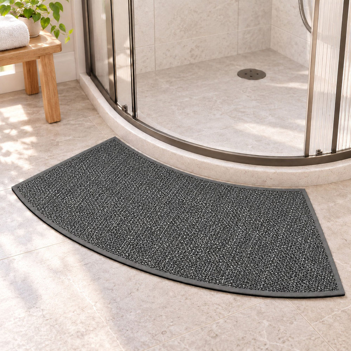 Curved Absorbent Bath Mat with Non Slip Backing