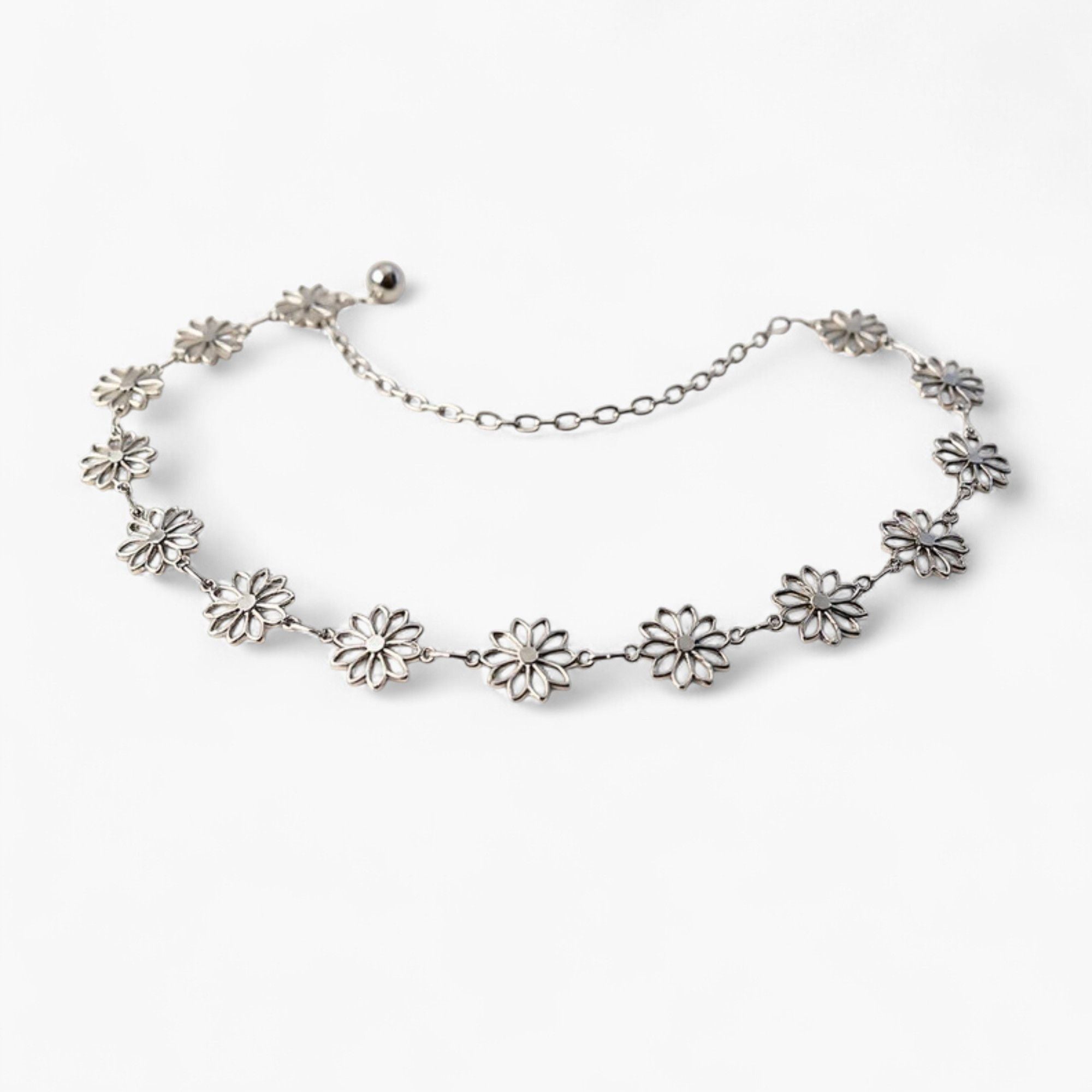 Anna-Kaci Women's Floral Metal Chain Belt with Adjustable Link and Drop Detail 45.5in