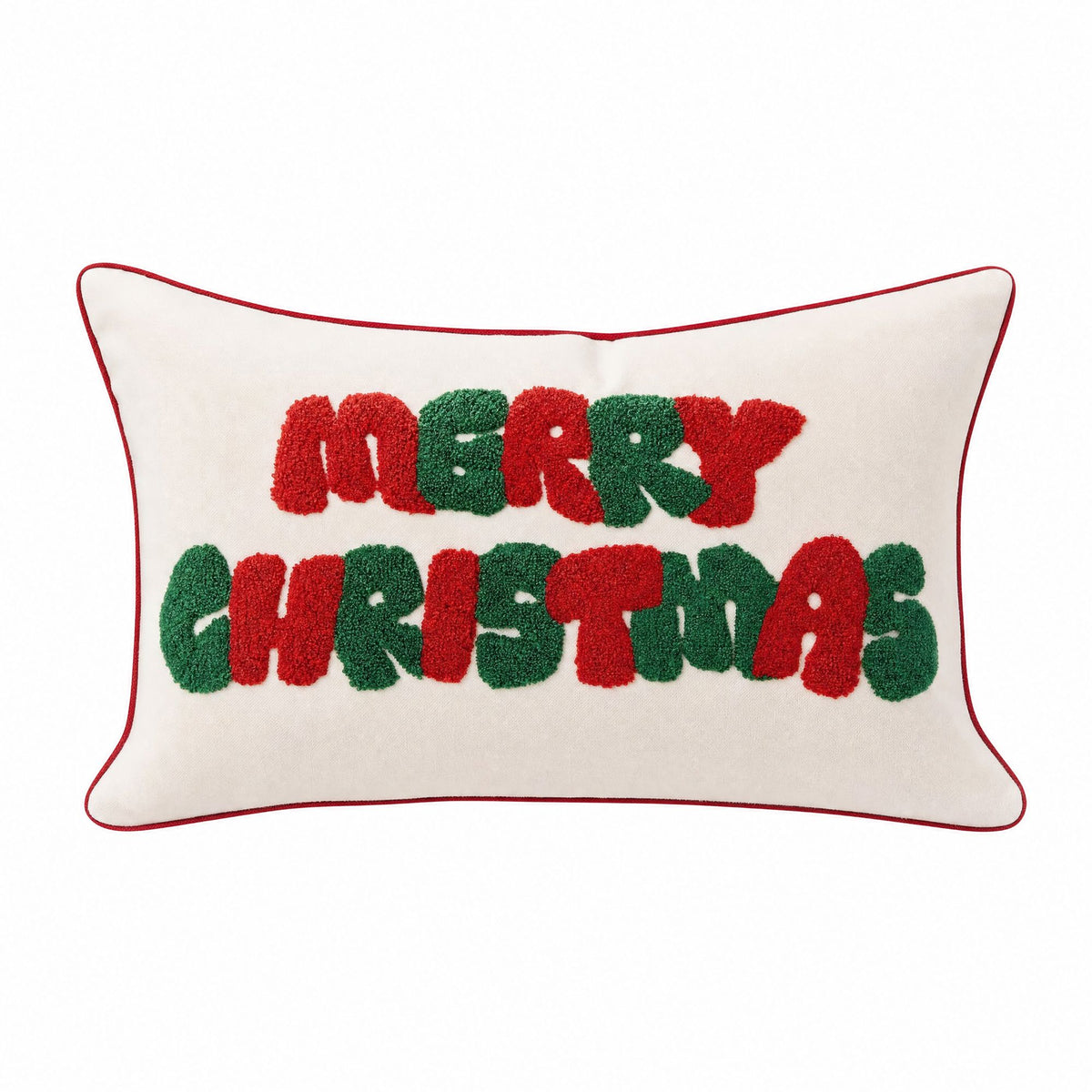Merry Christmas Tufted Lumbar Throw Pillow Cover Holiday Decorative Accent