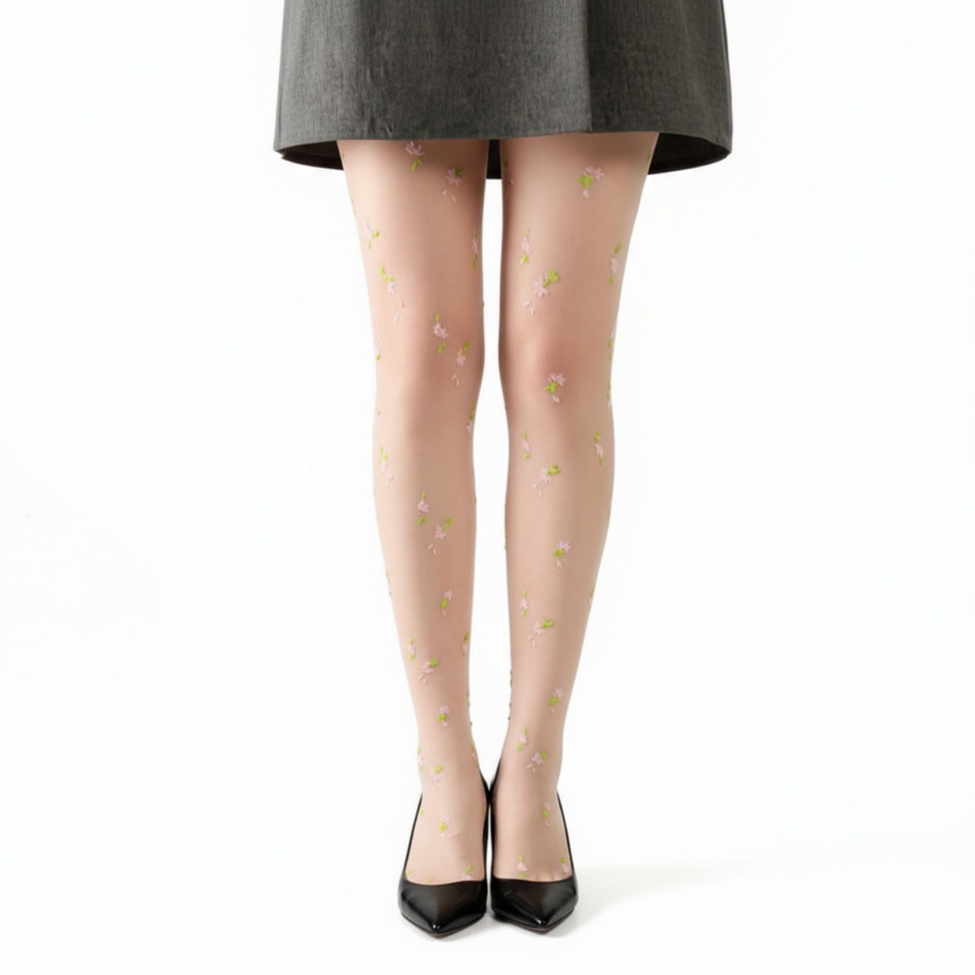 Anna-Kaci Women's Sheer Floral Embroidered Tights with Delicate Blossom Pattern and Stretch Fit