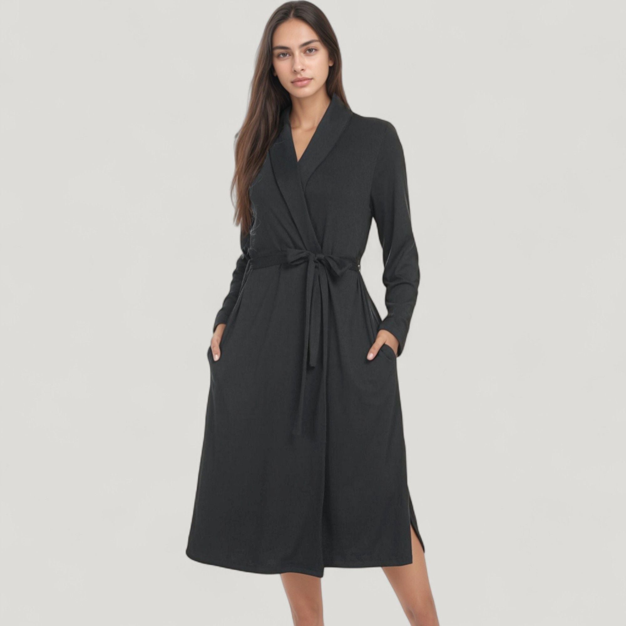 Anna-Kaci Lounge Women's Long Sleeve Wrap Robe with Waist Tie and Side Slits