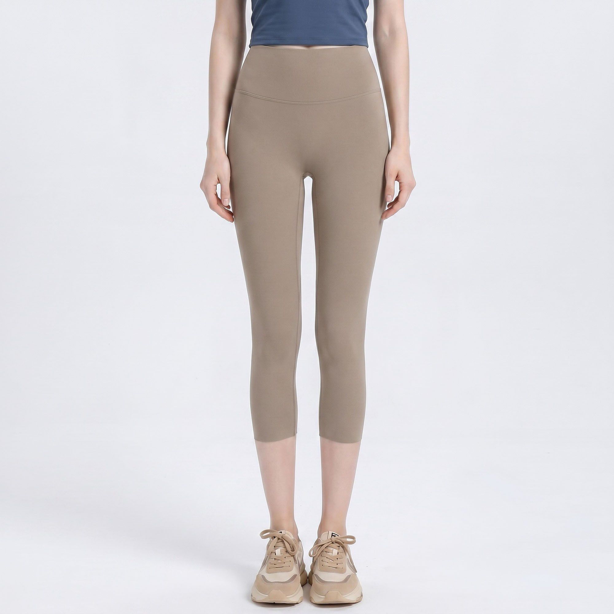 High Waist Capri Leggings with Wide Waistband Smooth Stretch Pull On Yoga Active Pants