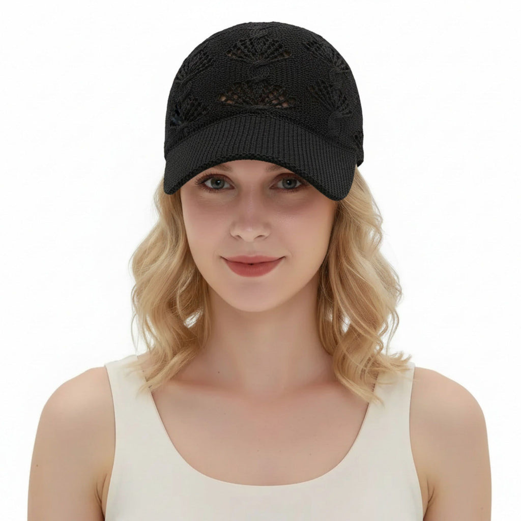 Women's Crochet Knit Baseball Cap Breathable Openwork Lightweight Casual Hat