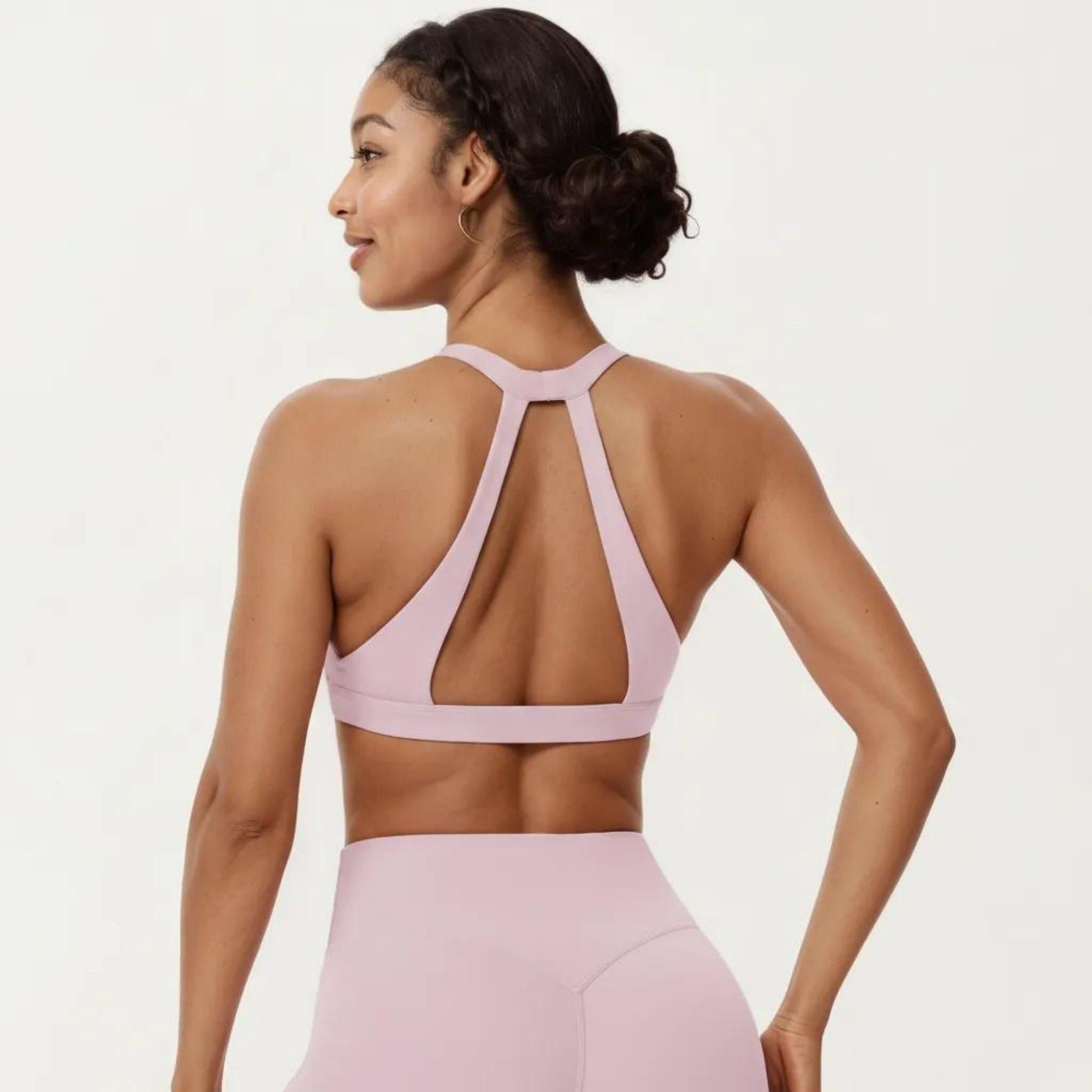 Anna-Kaci Active Women's Racerback Sports Bra with Scoop Neck and Open Back Cutout Design