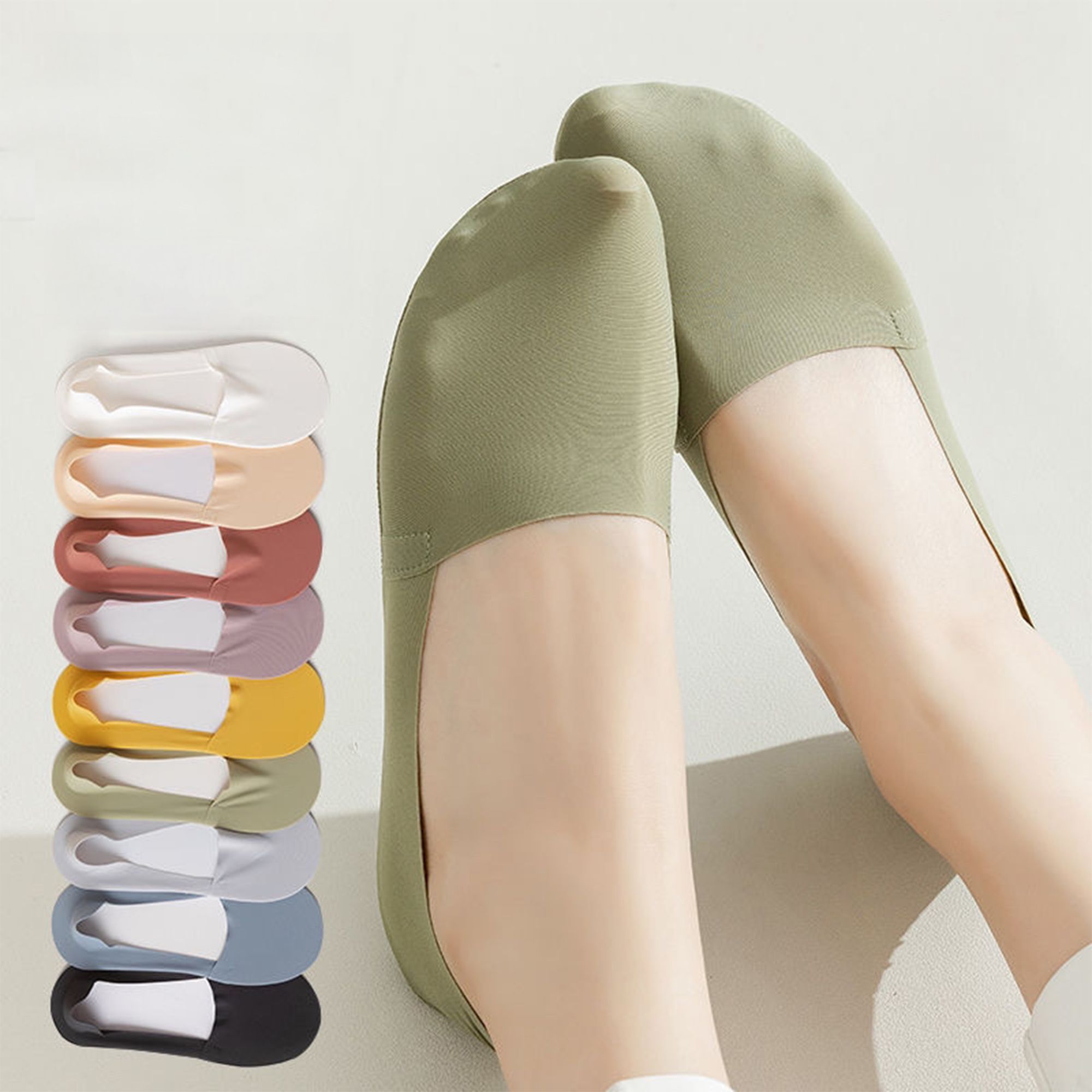 Anna-Kaci 5 Pairs Women Ice Silk Low Cut Liner Socks Deep Cut Design Anti-Slip Cotton Sole Breathable Invisible Socks for Flats