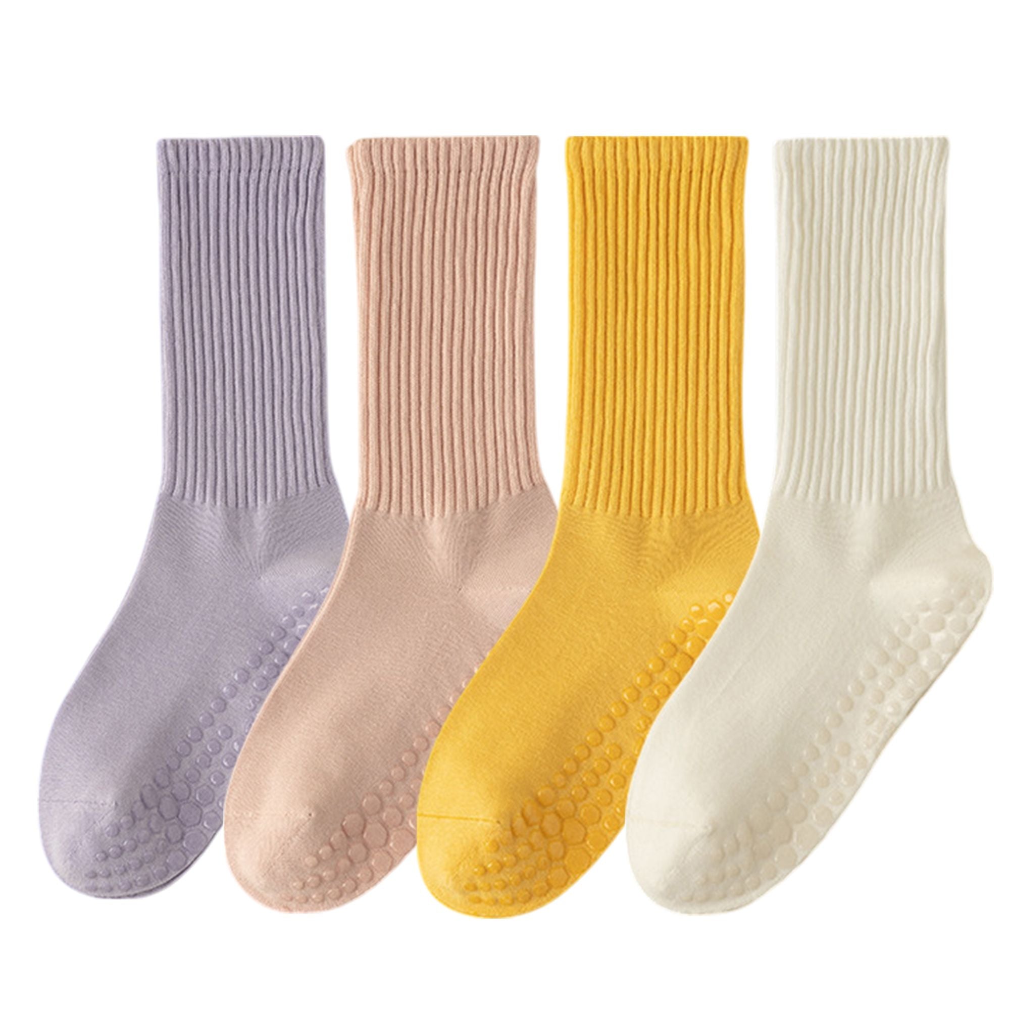 Anna-Kaci Multicolored 4-Pack Women's Anti-Slip Yoga Socks with Grips Comfortable Ribbed Design for Exercise and Indoor Use