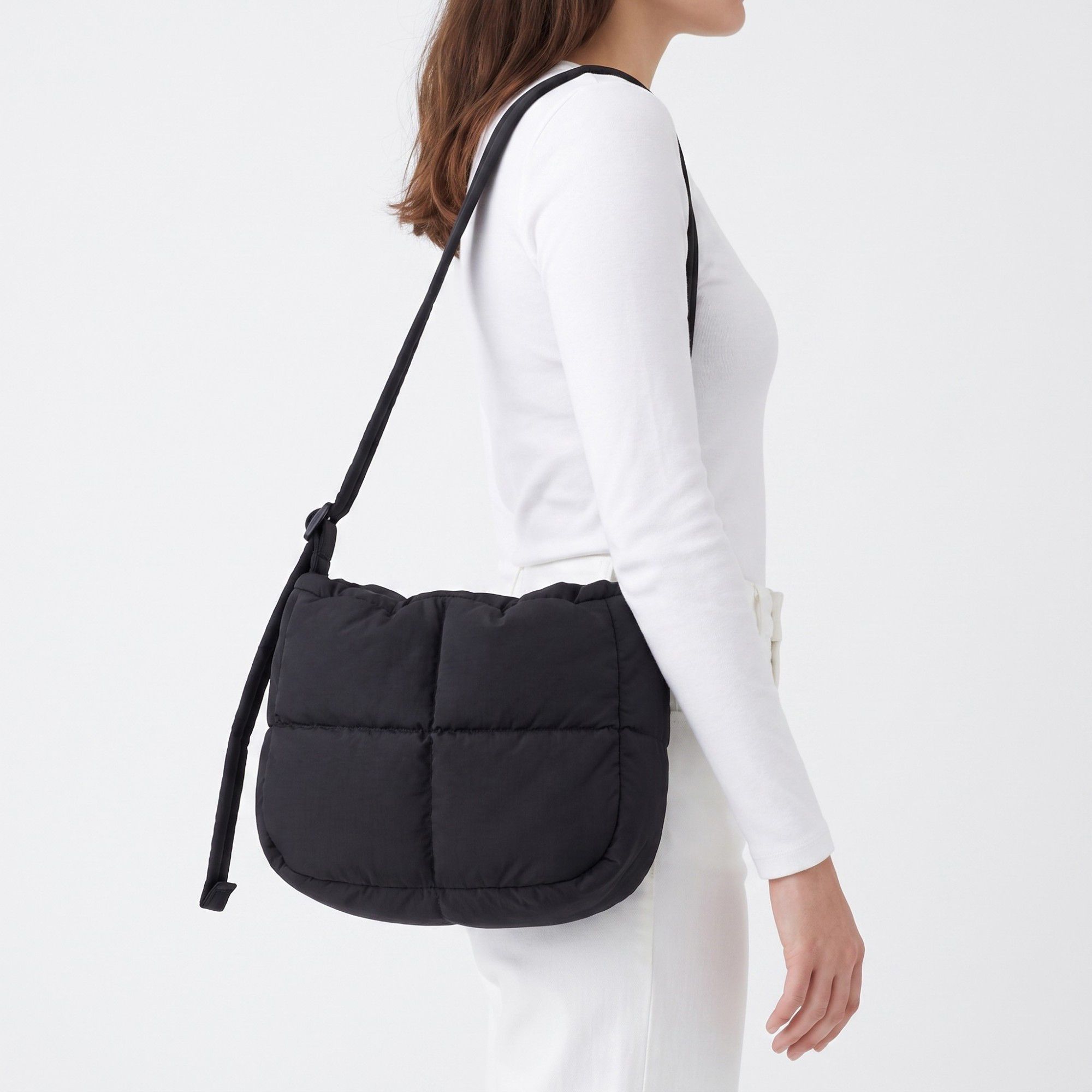 Grid Quilt Padded Rectangular Crossbody Bag with Adjustable Slim Shoulder Strap 9.8x7.9x3.5