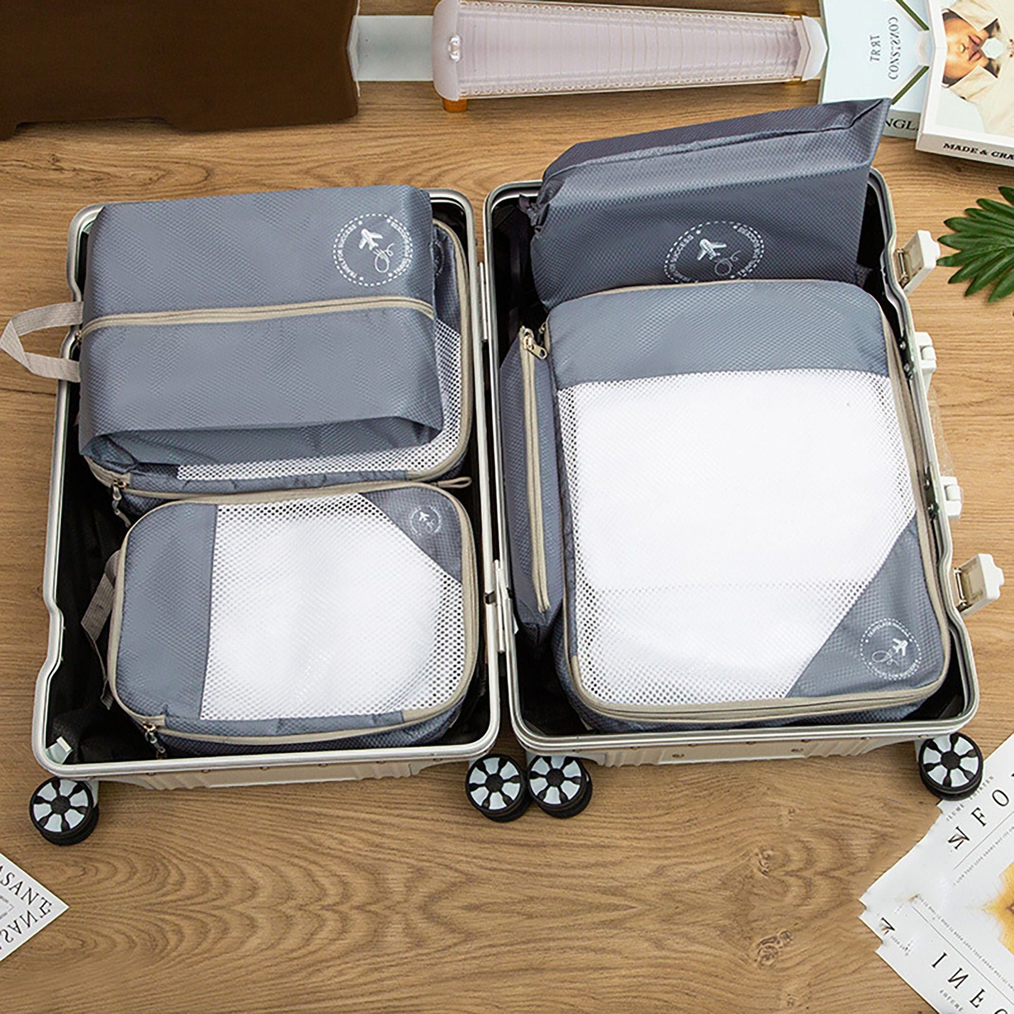 Travel Packing Cube Set with Mesh Panel Zipper Storage Bags Lightweight Organizer Luggage Set Multi Size