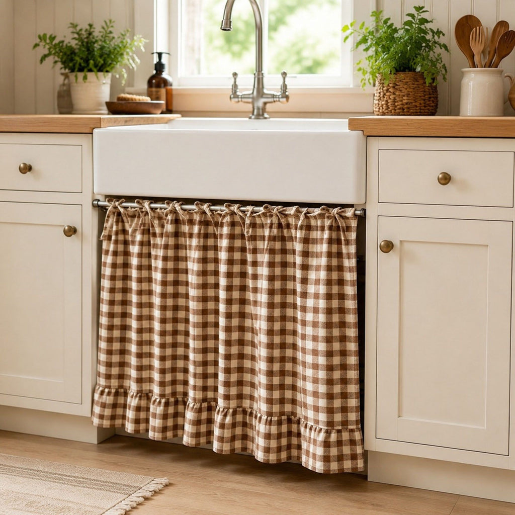 Handmade Farmhouse Floral Tie Top Cabinet Curtain Decor
