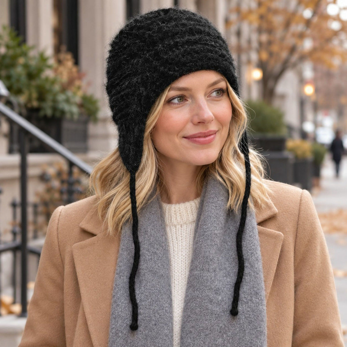 Striped Ear Flap Knit Beanie Winter Thermal Trapper Hat