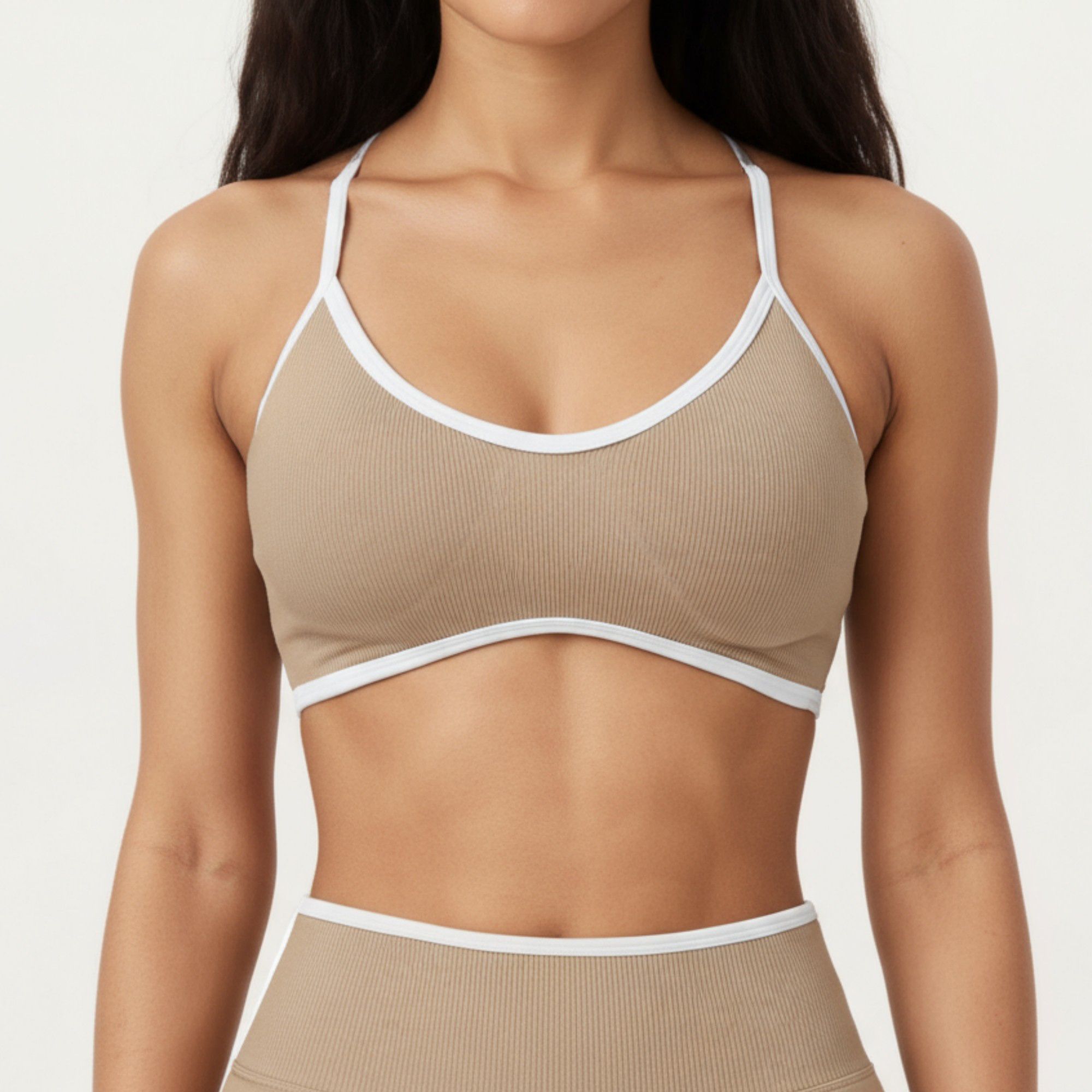 Anna-Kaci Active Women's Contrast Trim Scoop Neck Sports Bra with Adjustable Spaghetti Straps