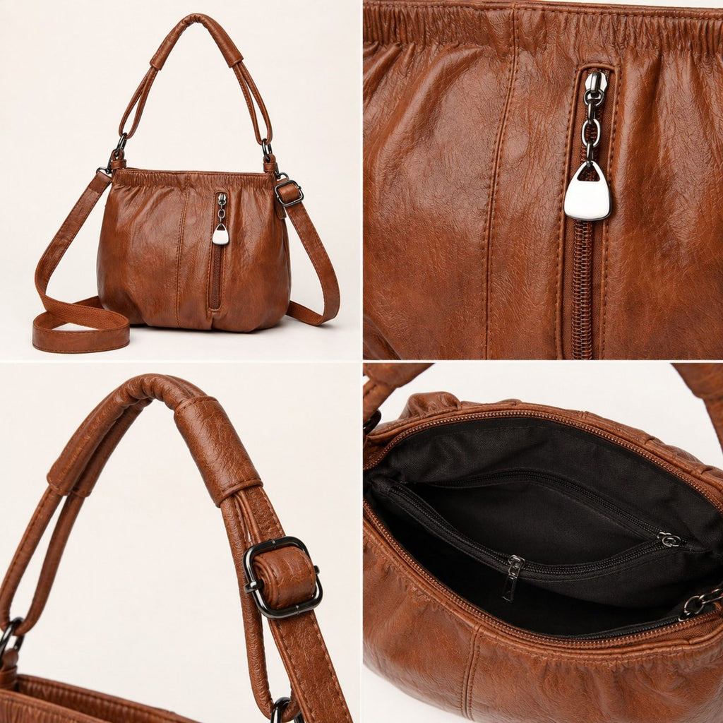 Soft Ruched Faux Leather Shoulder & Crossbody Bag
