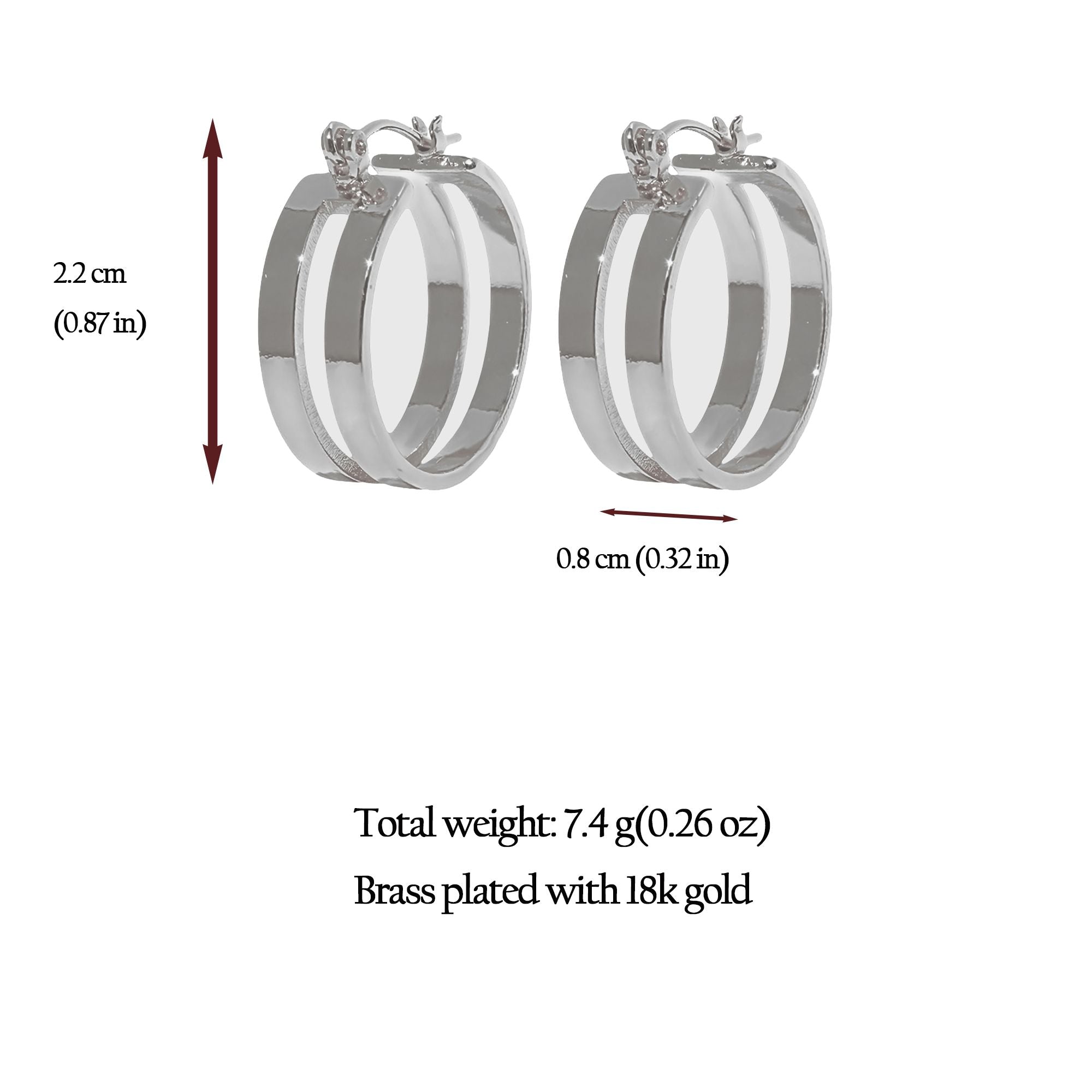 Women's Double Hoop Earrings - 2.2cm Diameter Hoops