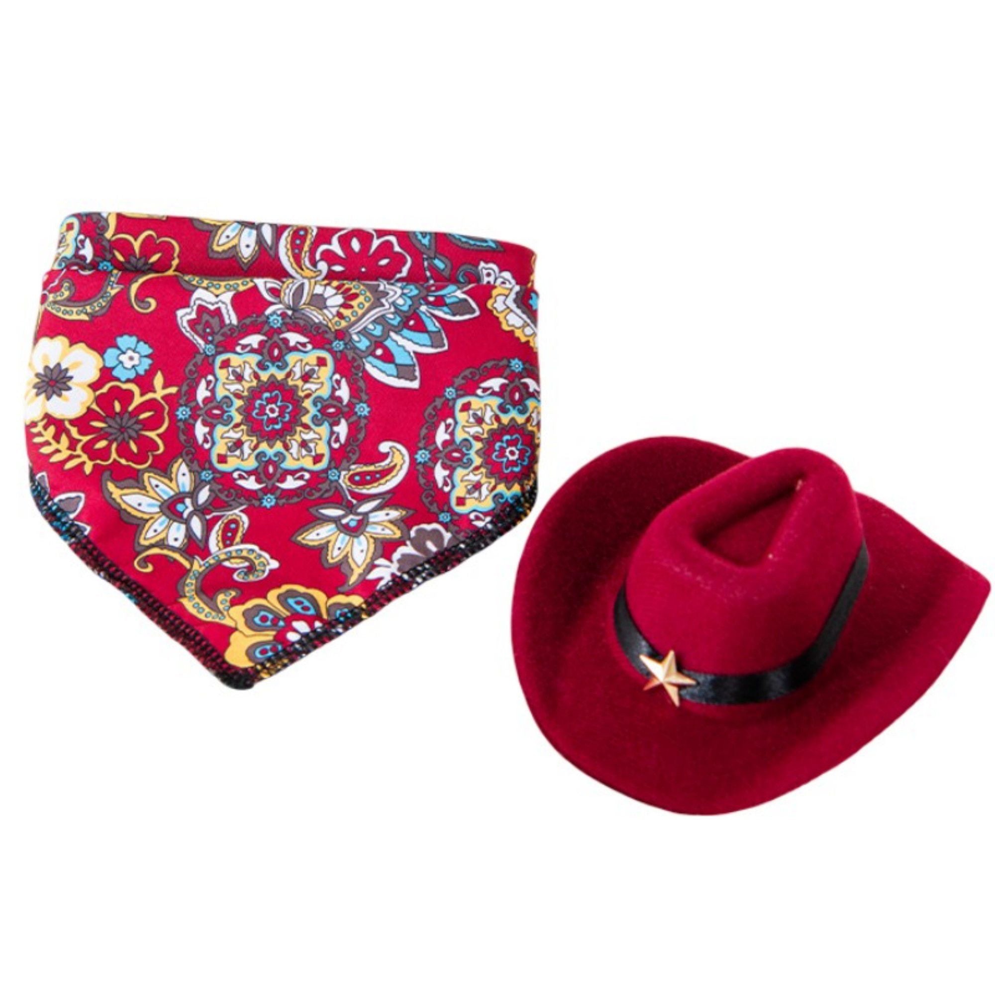 Pet Bandana Scarf Floral Pattern with Hat Accessory for Dogs and Cats