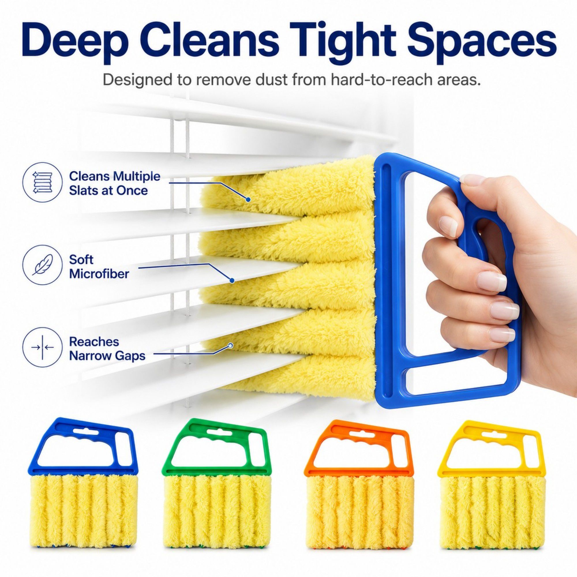 4-Piece Microfiber Blind Duster Set with Handheld Slat Cleaning Handles for Window Blinds and Vents