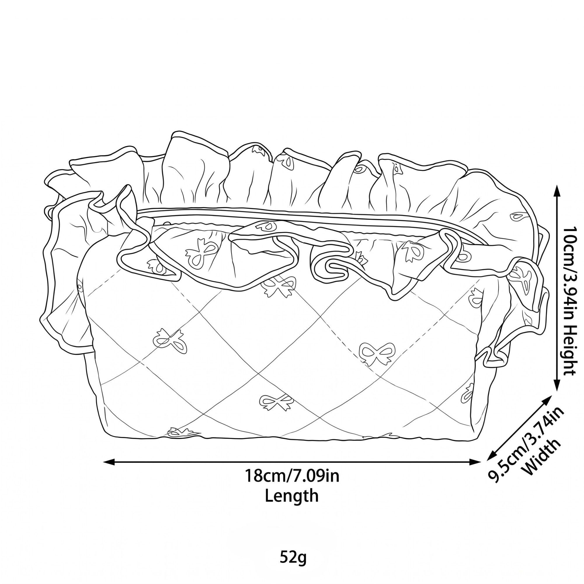 Womens Quilted Bow Print Cosmetic Bag with Ruffle Trim