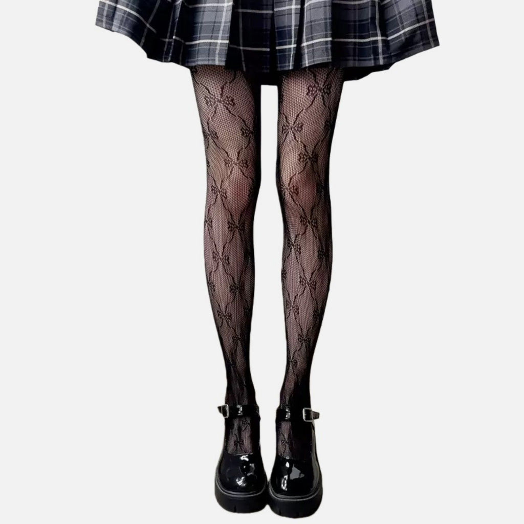 Anna-Kaci Women's 3-Piece Set Bow Pattern Mesh Tights with Soft Stretch Knit, Intricate Allover Detail, and Sheer Finish