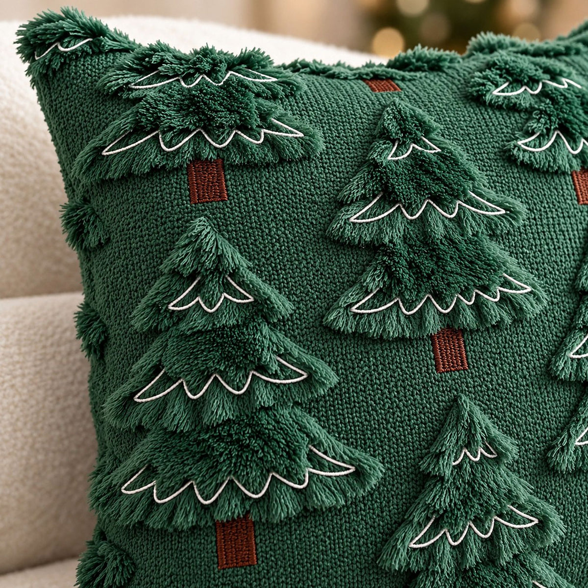 Christmas Tree Bow Tufted Decorative Throw Pillow Cover