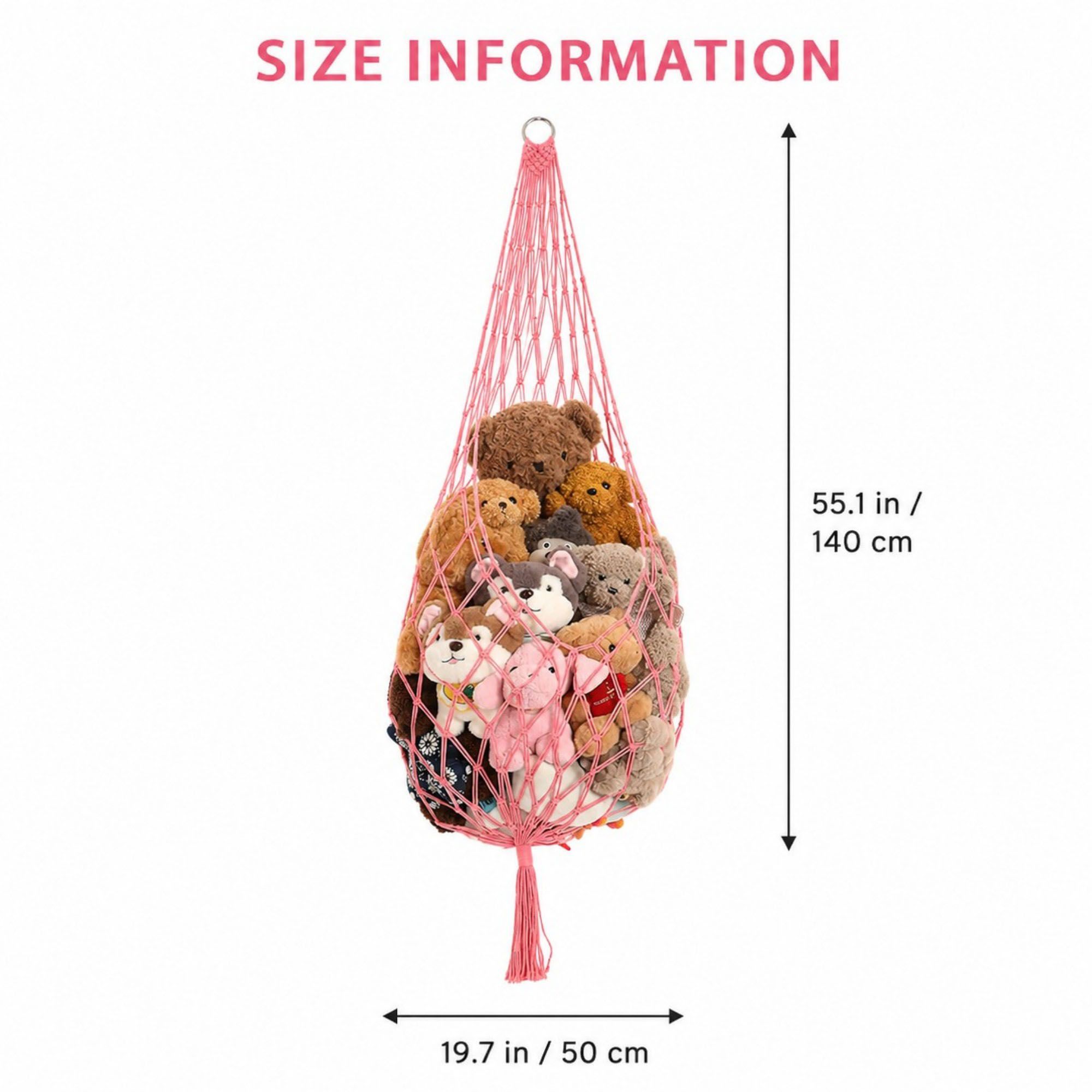 Macrame Hanging Stuffed Animal Storage Net Cotton Rope Corner Organizer