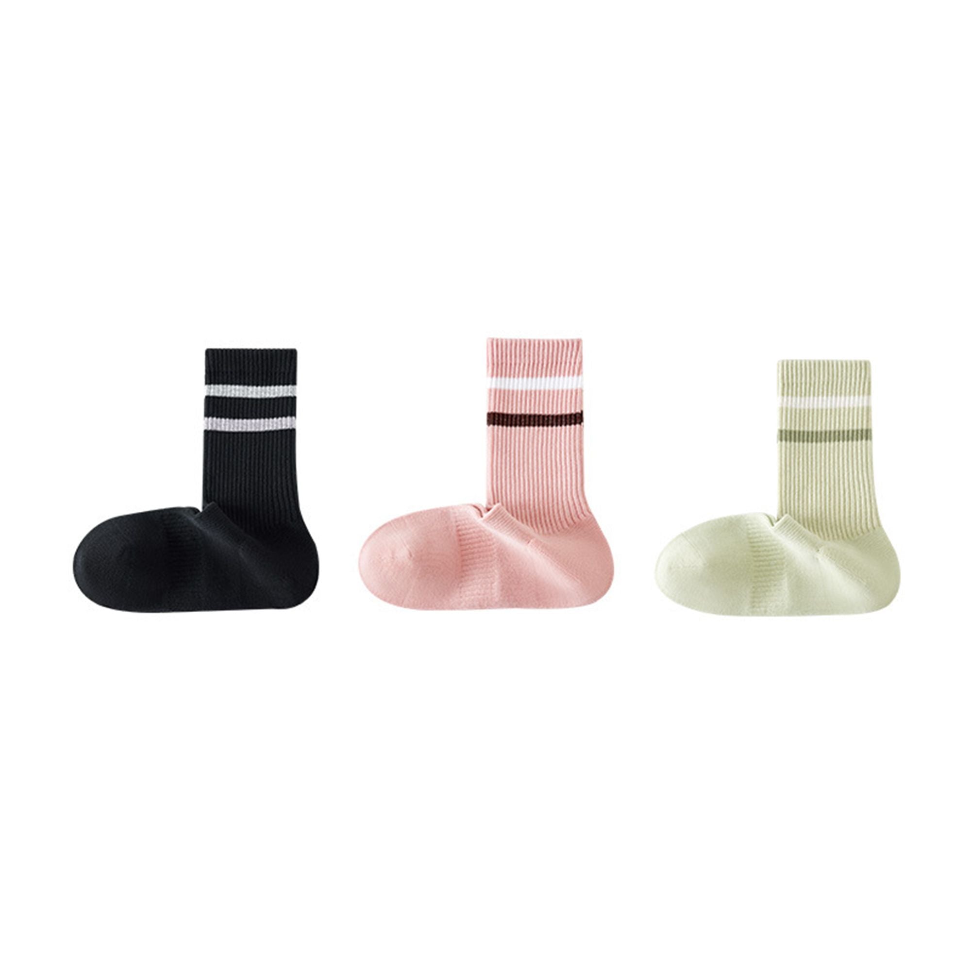 Anna-Kaci Women's 3-Pack Striped Ribbed Crew Socks Soft Stretch Fit Casual Athletic Style