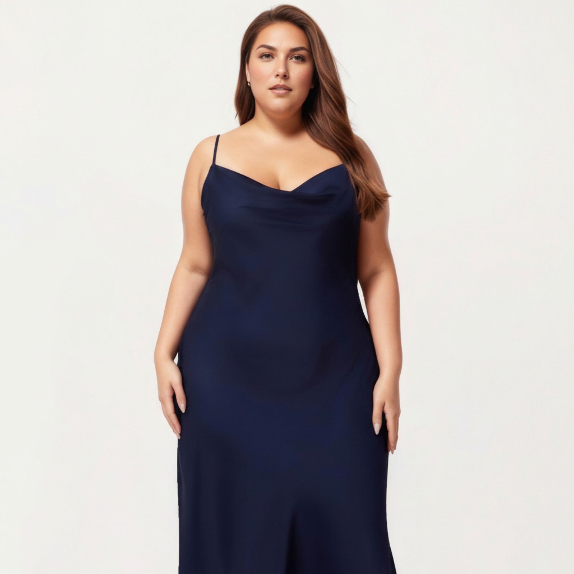 Anna-Kaci Lounge Women's Plus Size Satin Slip Nightgown with Adjustable Spaghetti Straps Midi Length Relaxed Fit Sleepwear Dress
