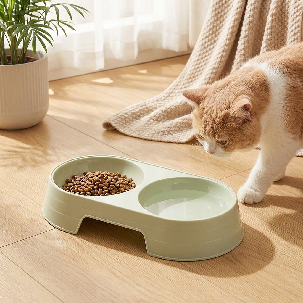 Plastic Double Pet Bowl with Raised Base for Food and Water
