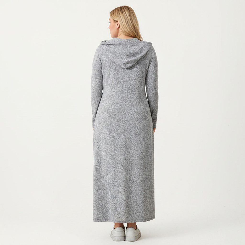 Anna-Kaci Women's Plus Size Long Sleeve Hooded Maxi Dress with Relaxed Fit Silhouette and Soft Flowy Hem