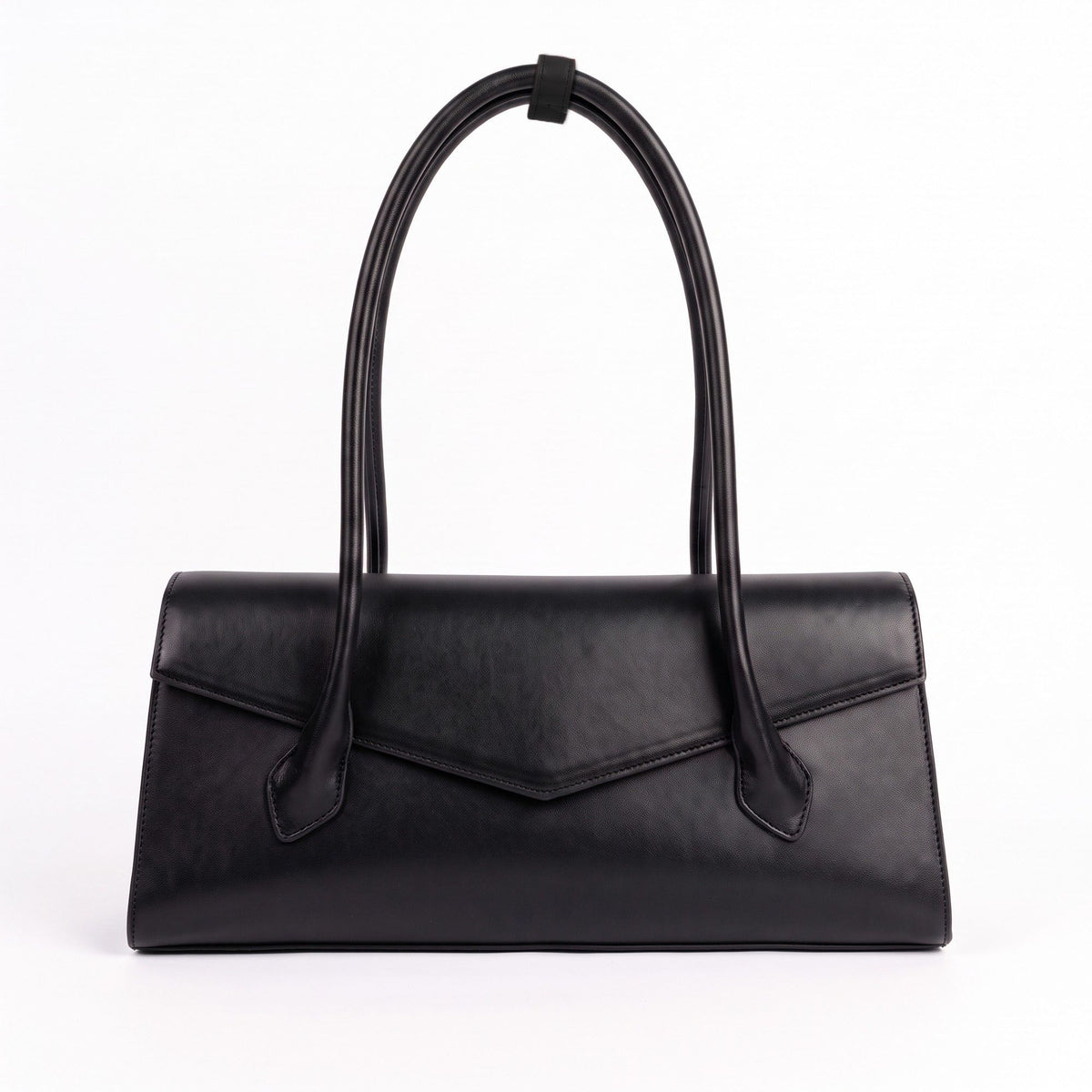 Structured East West Shoulder Bag with Flap Closure and Long Handles