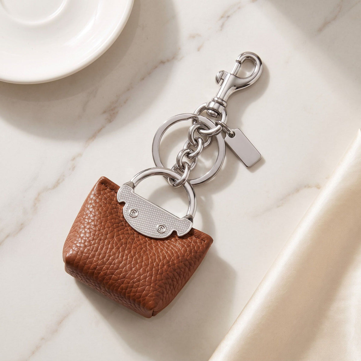 Textured Mini Handbag Bag Charm Keychain with Lobster Clasp