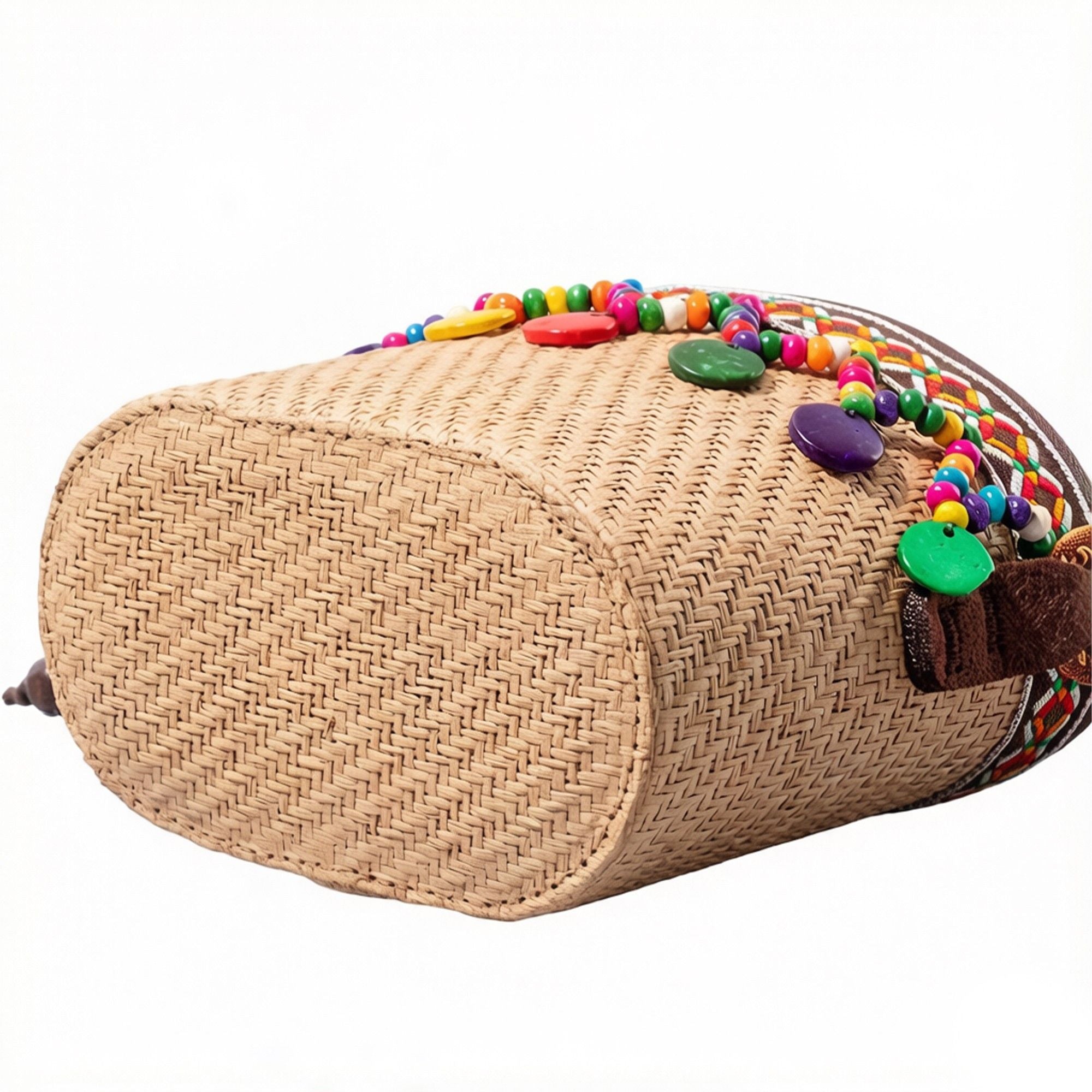 Woven Straw Mini Crossbody Bag with Tassel Detail Drawstring Closure Small Cylinder Handbag