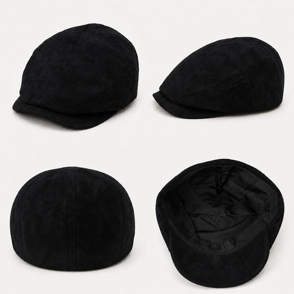 Faux Suede Newsboy Cap Short Brim Vintage Baker Boy Hat