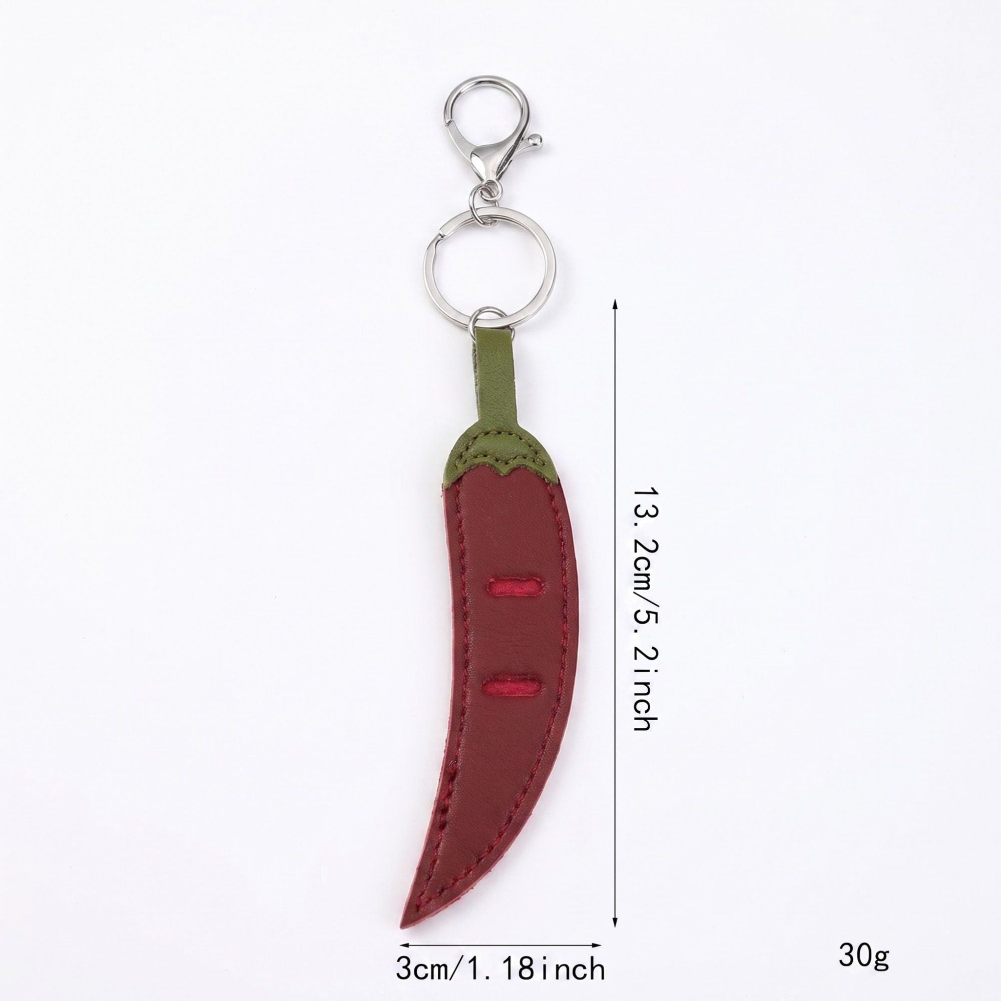 2-Piece Womens Faux Leather Bag Charm Keychain with Metal Clip Ring and Stitched Detail