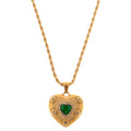 Gold Tone Heart Pendant Fashion Necklace with Green Gemstone and Crystal Accents