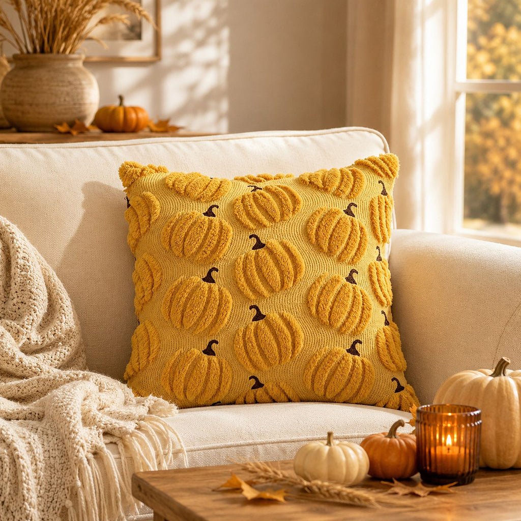 Tufted Pumpkin Pattern Throw Pillow Cover for Fall and Thanksgiving Decor