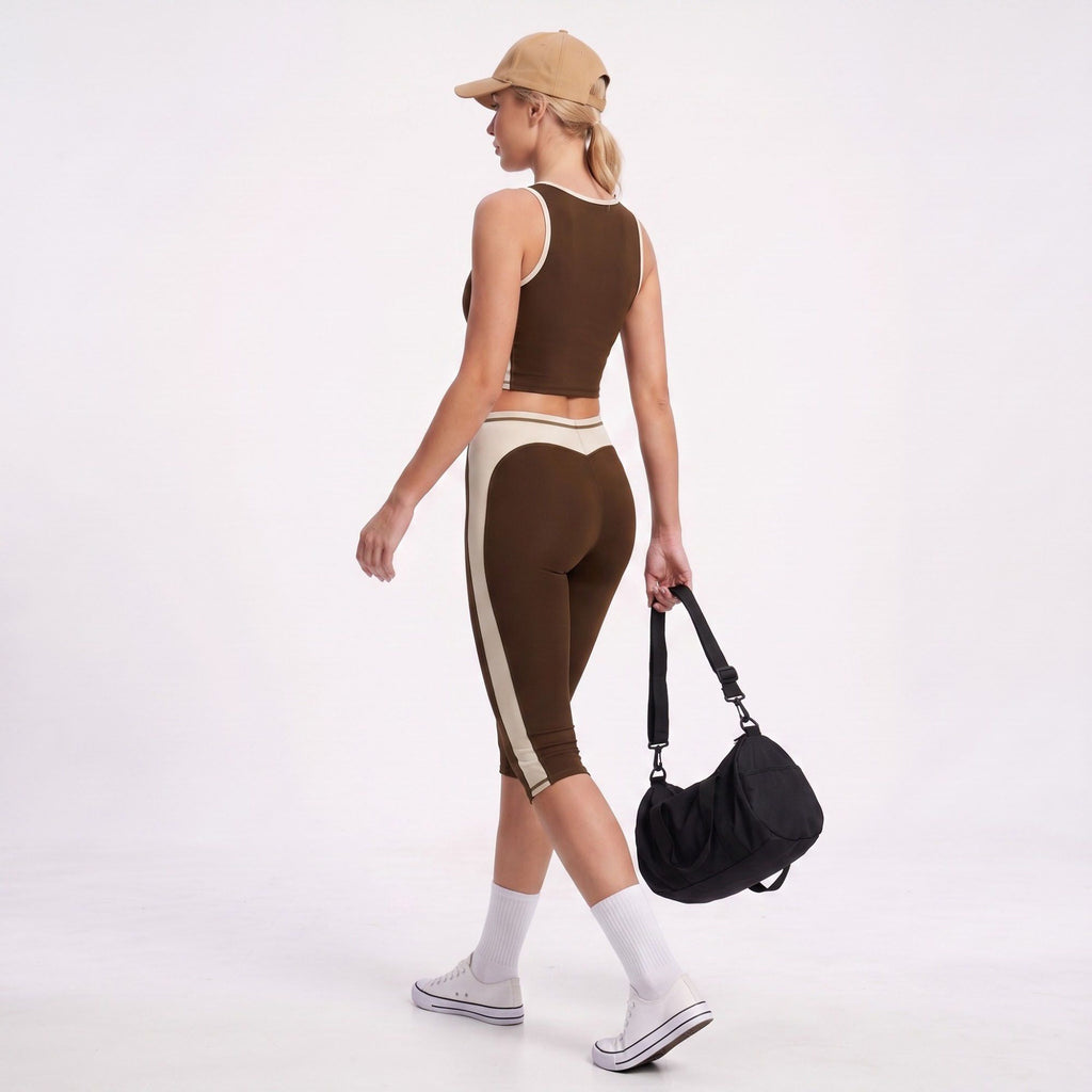 Colorblock High Waist Capri Leggings Fitted Cropped Yoga Pants for Running Gym Training