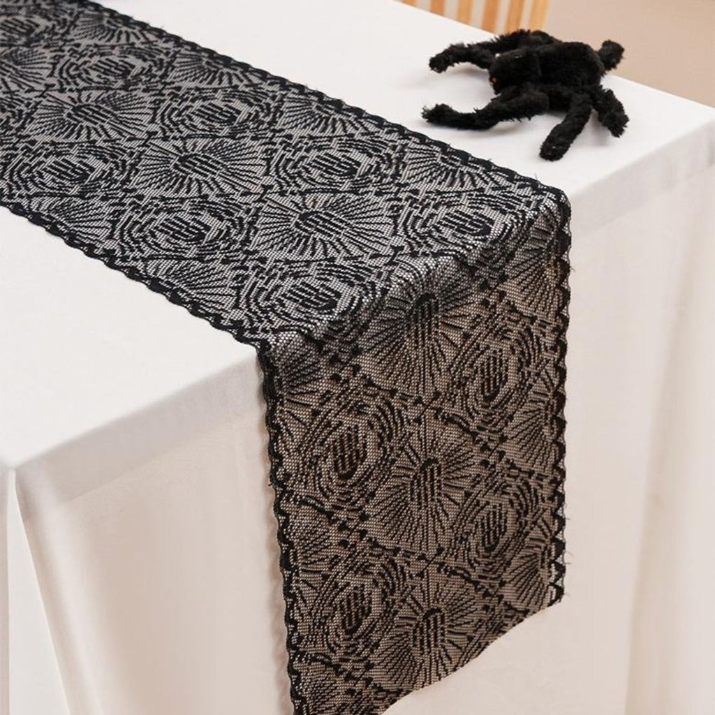 Halloween Black Lace Skull Cutout Table Runner